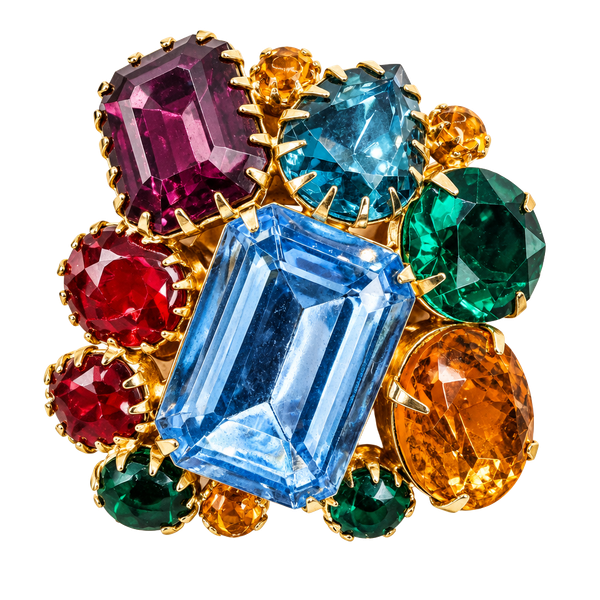 Vintage Multi-Color Rhinestone Cluster Brooch Pin