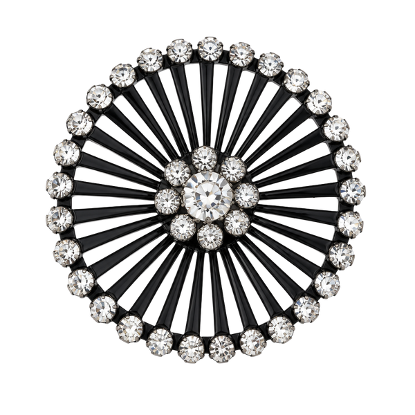 Coro Black Enamel Rhinestone Starburst Spiral Brooch