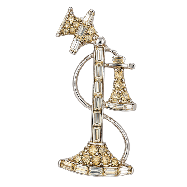 Vintage Rhinestone Candlestick Telephone Brooch Pin