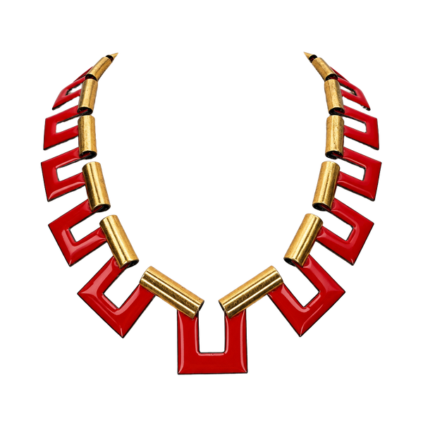 Unbranded Vintage Geometric Red Enamel Copper Necklace
