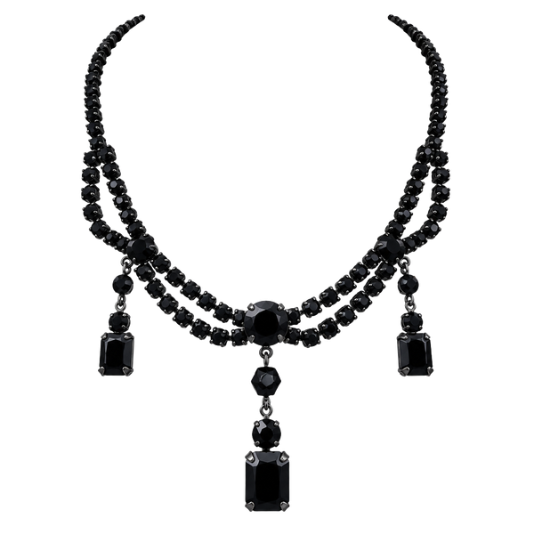 Vintage Black Rhinestone Chandelier Necklace 16 Inch