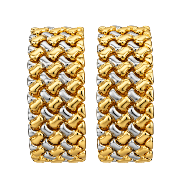 Vintage Gold Tone Woven Link Clip Earrings