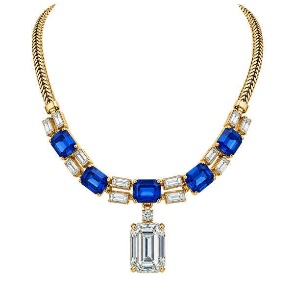 Vintage Gold Tone Blue Crystal Rhinestone 15 Inch Necklace