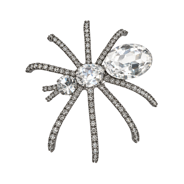 Vintage Crystal Spider Brooch Pin Silver Tone Rhinestone Halloween Gothic Punk