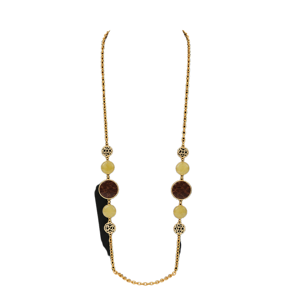 Sarah Coventry Taste of Honey Gold Tone Long Link Necklace Amber Stained Glass