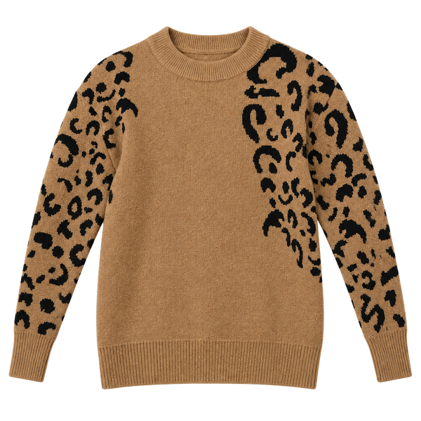 Adorable Sweetness Leopard Print Drop Shoulder Sweater Size 7/8 Tan Knit