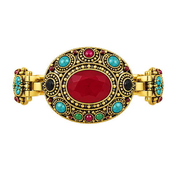 Vintage Turkish Style Bohemian Antique Gold Multicolored Gemstone Bracelet