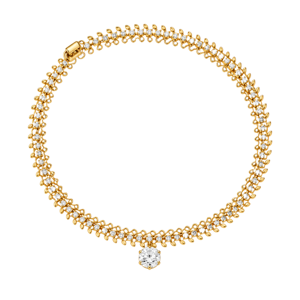Vintage Gold Tone Choker Necklace with Center Rhinestone Pendant