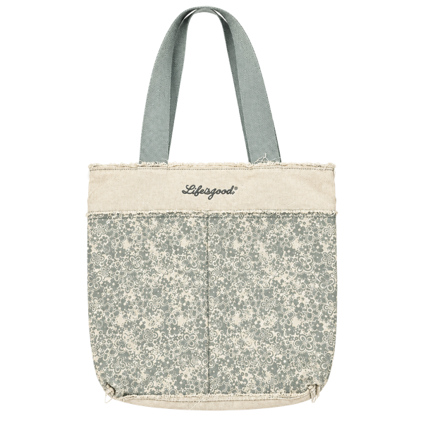 Life Is Good Blue Floral Denim Tote Bag