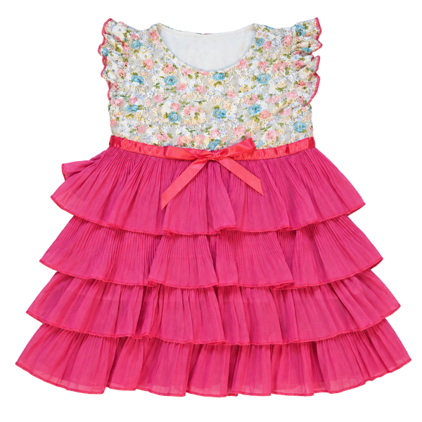 Keshet Kids Dress Size 6A Floral Lace Pink Tiered Ruffle Bow