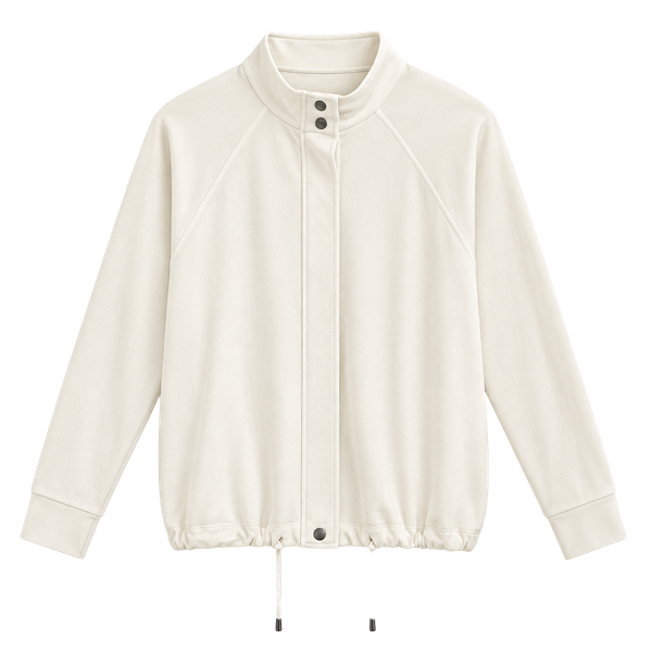 Cable & Gauge Full Zip Jacket Size L White Mock Neck Drawstring