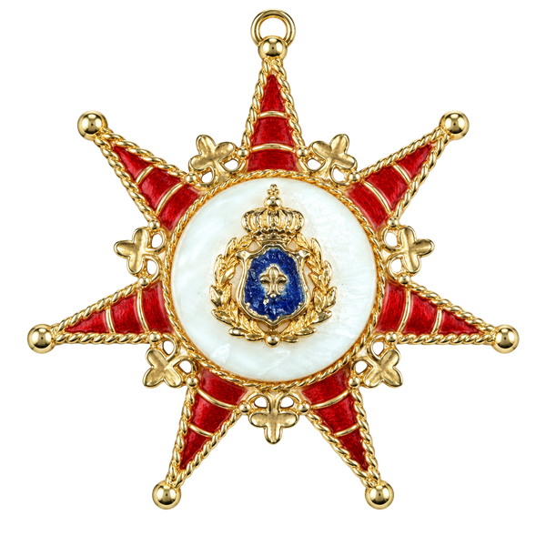Vintage Heraldic Star Pendant – Red Enamel Mother of Pearl Crown Coat of Arms