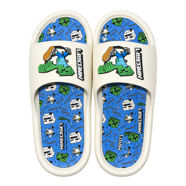 Minecraft Slide Sandals Size 6 White Creeper Kids Shoes