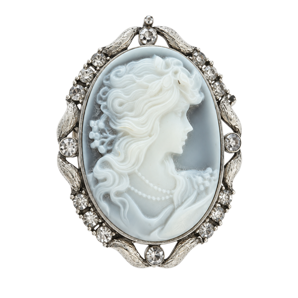 Colored Grey Vintage Cameo Lady Brooch Pin
