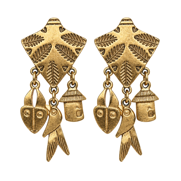 All At Once Handmade Goldtone Dangle Charm Earrings birds boho charms