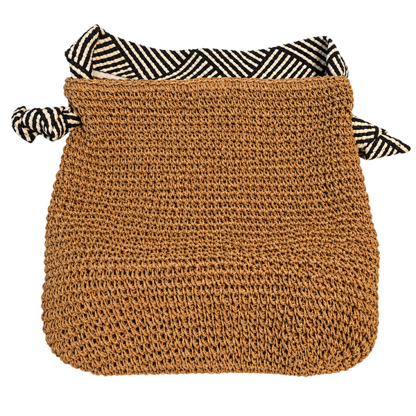 Malibu Raffia Shoulder Bag Woven Straw Hobo Handbag Black White Strap
