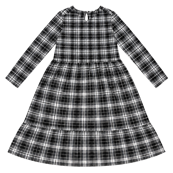 Terra & Sky Women’s 3X Black White Plaid Tiered Maxi Dress Long Sleeve NWT