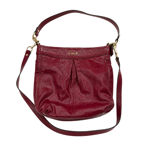 Coach Ashley Red Burgundy Patent Leather Shoulder Bag F20462