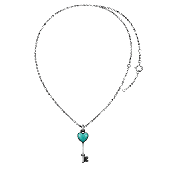 Tiffany & Co. Enamel Heart Key Pendant Sterling Silver Necklace