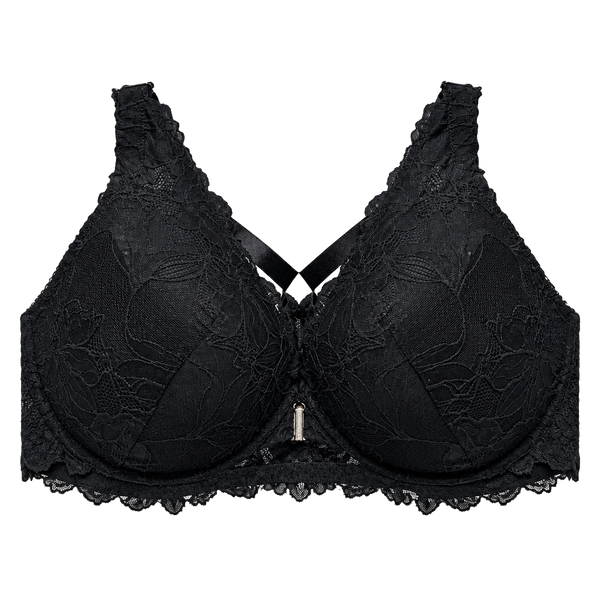 WU54 Size 46C Auden Lace Front Close Push Up Plunge Bra Black NWT