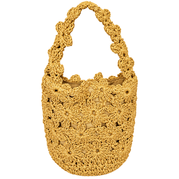 B3 A New Day Floral Crochet Straw Shoulder Bag Beige NWT 