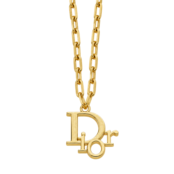 Christian Dior Gold Tone Paperclip Chain Logo Pendant Necklace