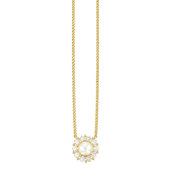 Christian Dior Vintage Gold Tone Crystal & Pearl Flower Necklace
