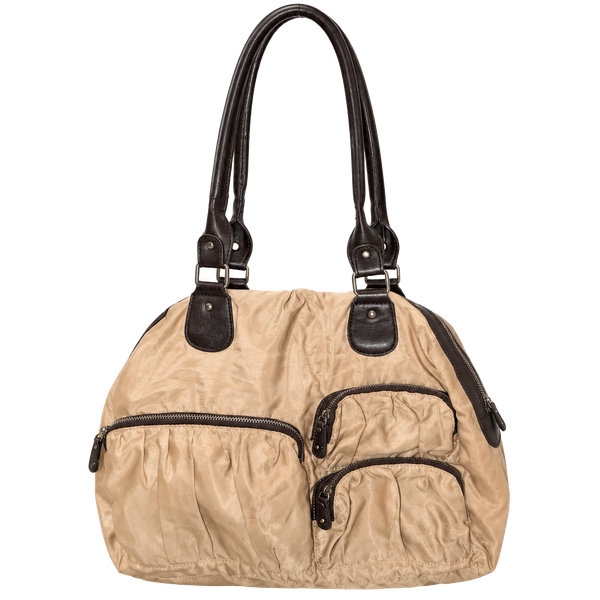 MZ Wallace Nylon Shoulder Bag Beige Brown Trim