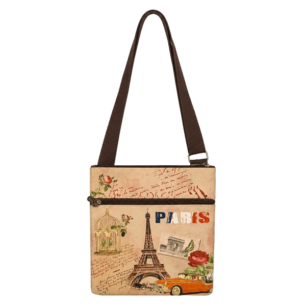Aker Paris Print Crossbody Purse Vinyl Multi Compartment