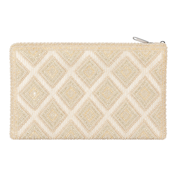 ASOS DESIGN Diamond Beaded Zip Top Clutch Bag White