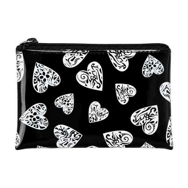 Brighton Love Notes Black and White Heart Print Patent Coin Purse Pouch