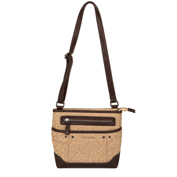 Jaclyn Smith Monogram Crossbody Bag Brown Tan Geometric Shoulder Purse