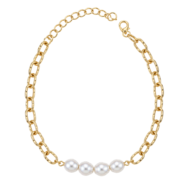 Generic Gold Link Chain Bracelet With White Pearls 8 Inches