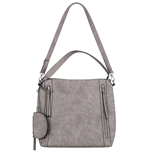 Women’s Beige Suede Crossbody Bag Fringe Tassels Zip + Coin Purse