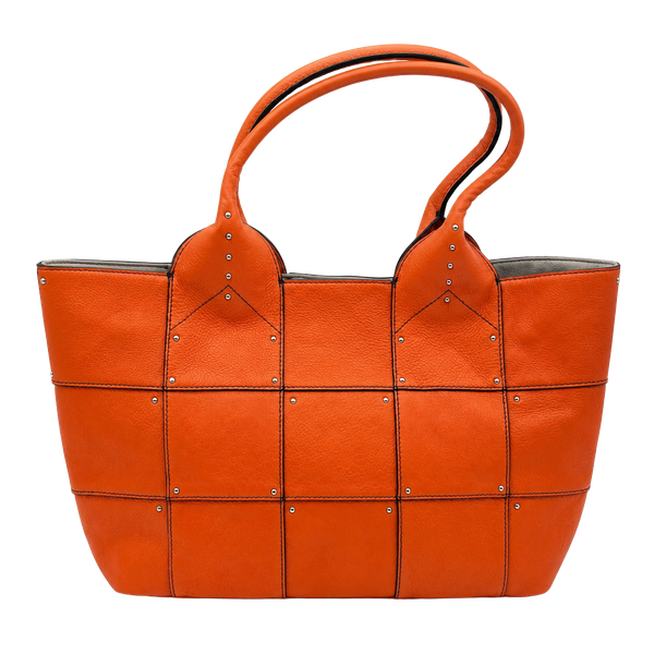 OrYany Studded Patchwork Pebbled Leather Tote Bag orange NEW w/o tags. 