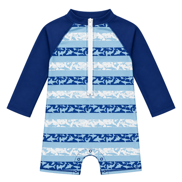 Little Lad Shark Rash Guard Swimsuit Size 24M Blue White