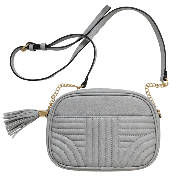 EVVE Quilted Crossbody Bag Camera Bag with Tassel Gray