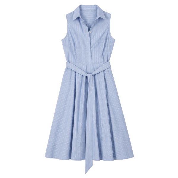 Ann Taylor Factory Pinstripe Shirtdress Size 0 Blue Sleeveless Belt