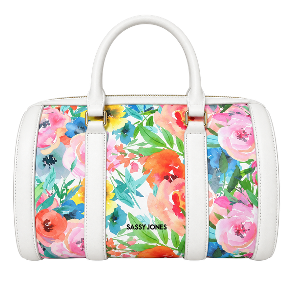 Sassy Jones Floral Watercolor Barrel Bag Satchel Purse