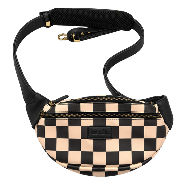 Kindly Checkered Photographer Crossbody Fanny Bag Black Tan