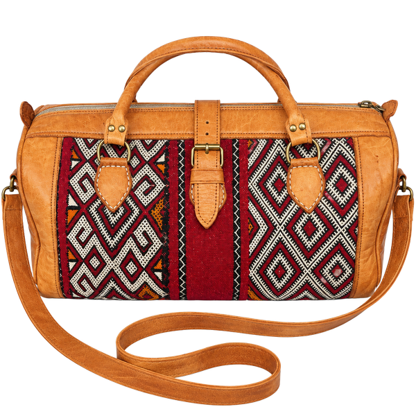 Handmade Moroccan Kilim Leather Duffle Travel Weekender Bag