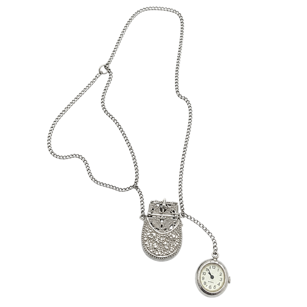 Vintage Jewelry Purse Pendant Necklace Quartz Watch