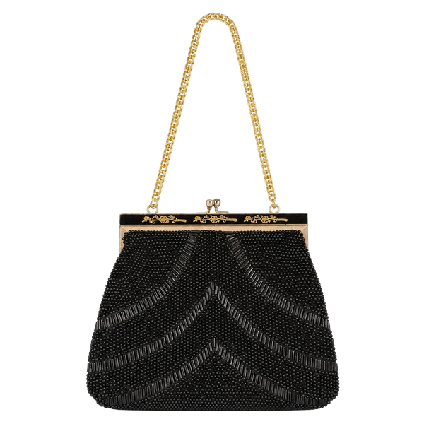 Vintage Magid Black Beaded Evening Bag Gold Chain Clasp