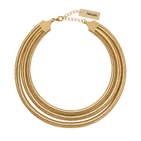 Natasha Multi-Strand Gold Tone Snake Chain Collar Necklace New