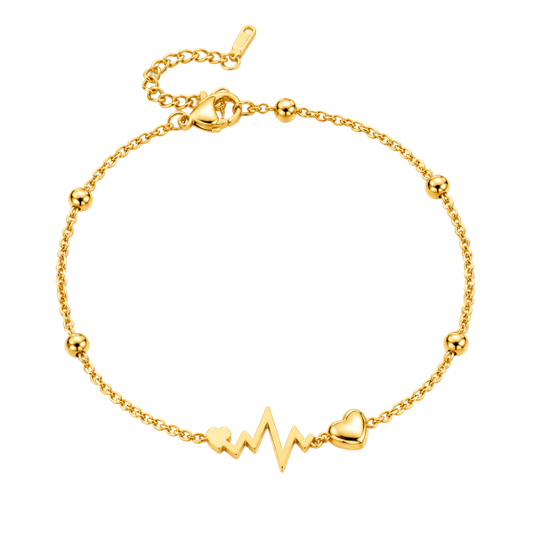 Gold Heart Electrocardiogram Anklet EKG Beat Chain