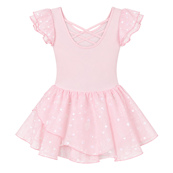 Phineein Girls Ballet Leotard with Skirt Pink Sparkle Star Tutu Dress 4-6
