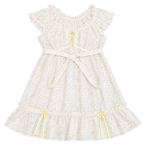Betsey Johnson Intimates White Floral Embroider Ruffle Chemise w/ Yellow Bows S