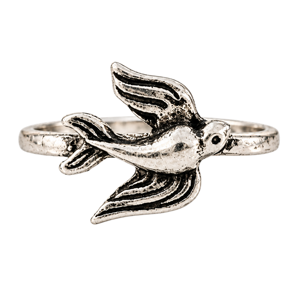 Oxidized Silver Flying Sparrow Bird Ring Band Ring Size 7
