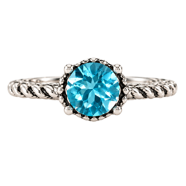 Silver -Tones Stackable Expressions Blue Topaz Round Ring Size 5