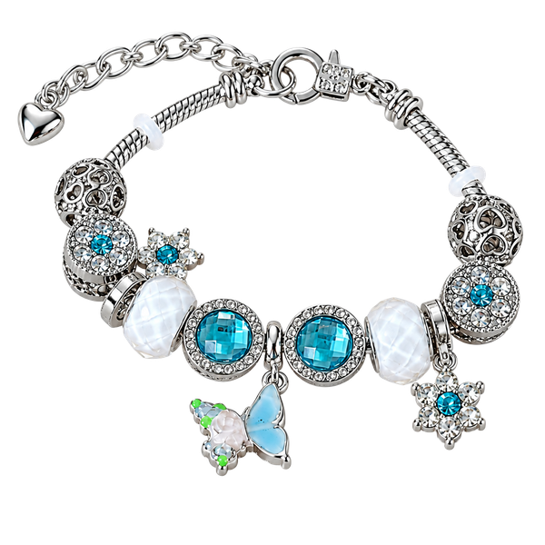 Blue Butterfly & Crystal Charm Bracelet